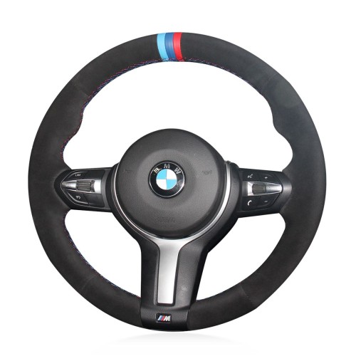 Loncky Auto Custom Fit OEM Black Suede Leather Car Steering Wheel Cover for  BMW 228i 230i 320i 328i 330i 335i 340i 428i 430i 435i 440i 525i 535i 550i  